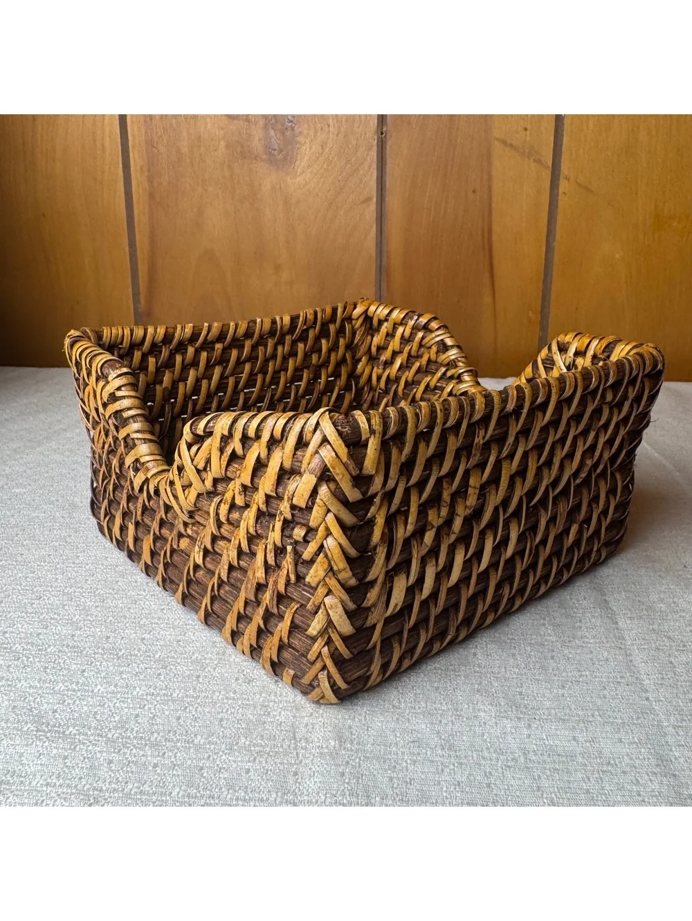 Vintage Wicker Napkin Holder Woven Rattan Basket Rustic Kitchen Table Decor